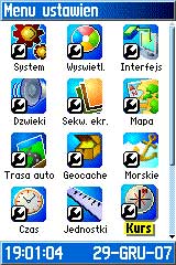 Menu ustawień - Kurs.