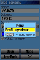 Menu na ekranie śladu zapisanego