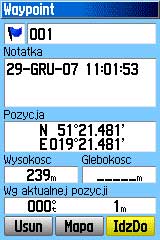 Waypoint - przeglądanie informacji o punkcie.